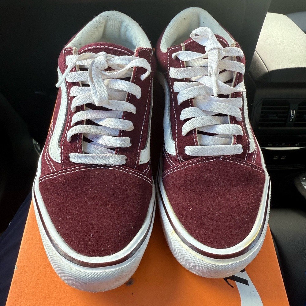 Vans Burgundy and White Sneakers